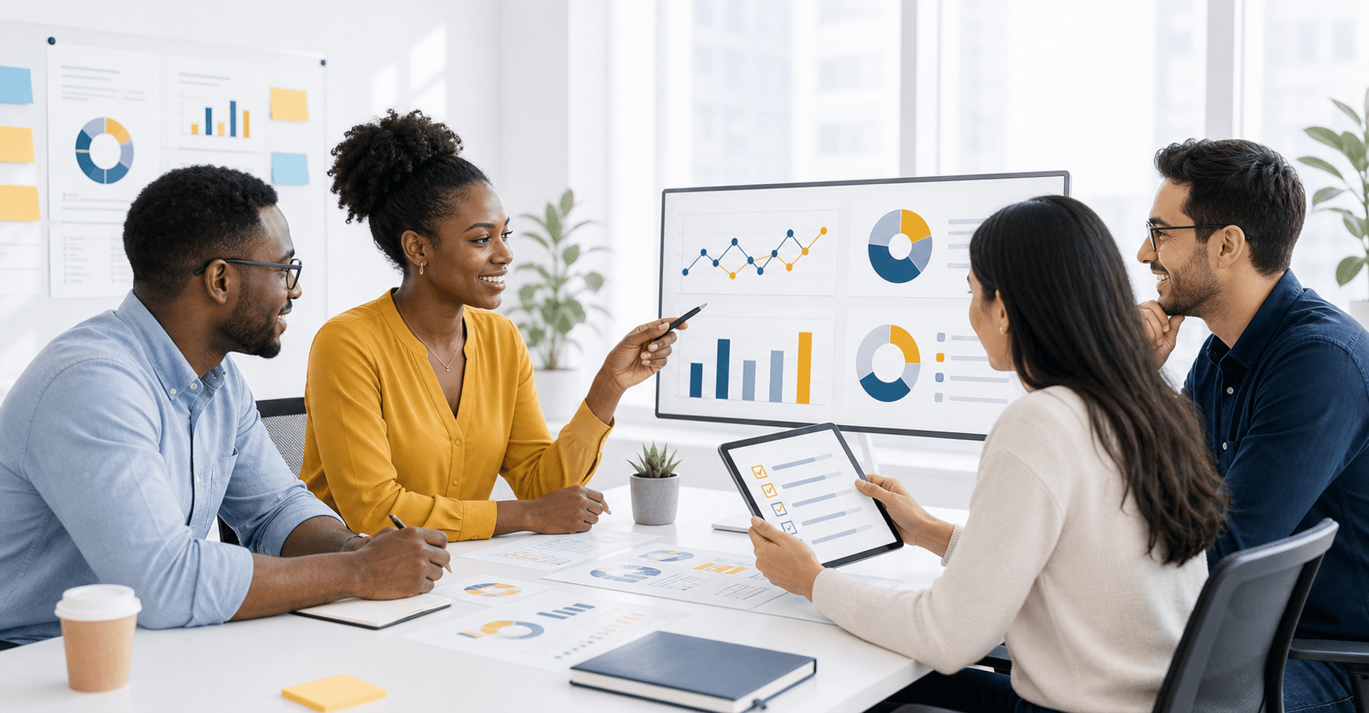 Data analysts reviewing insights on digital dashboards