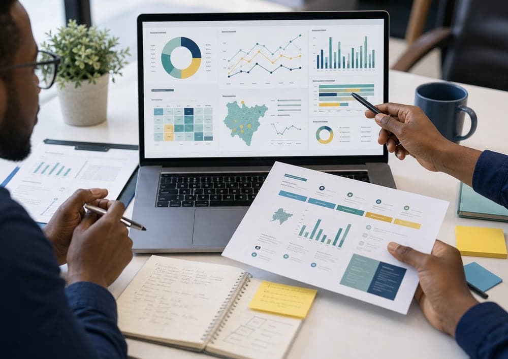 Analysts reviewing management intelligence dashboards and scorecards